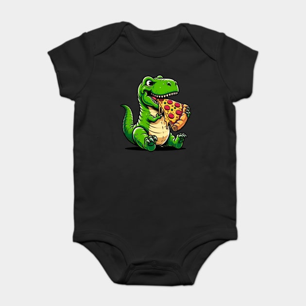 Funny Pizza T rex Dinosaur, Pizza Lover Baby Bodysuit by logiamerch